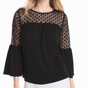 White House black market lace flutter 3/4 sleeve black top size XS